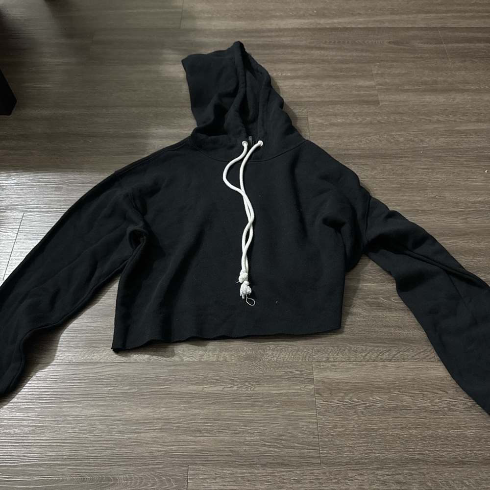 Wild Fable Black Cropped Hoodie with White Drawstring
